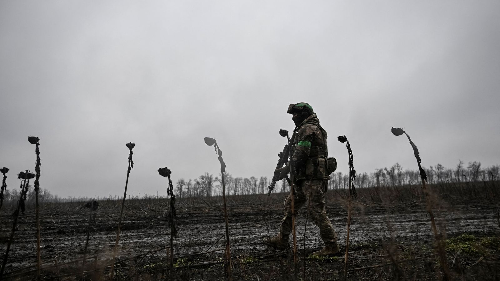 A serviceman of the National Police Special Purpose Battalion along the frontline near the town of Pokrovsk in Donetsk. Pic: Reuters