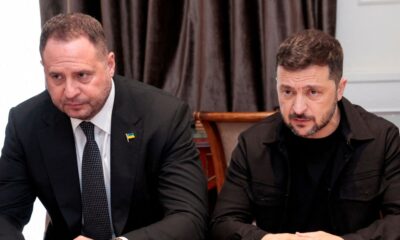 Andrii Yermak and Volodymyr Zelenskyy during a meeting earlier this year. Pic: Reuters