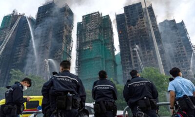Firefighters work to extinguish the blaze. Pic: AP