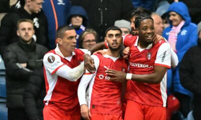 Gabri Martinez (centre) earned Braga a point at Rangers