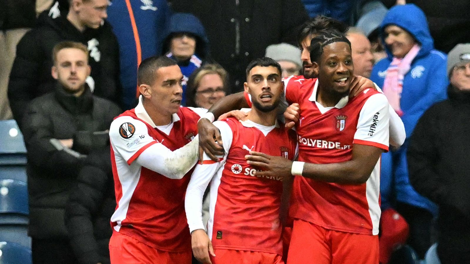 Gabri Martinez (centre) earned Braga a point at Rangers
