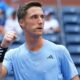 Joe Salisbury reacts during a men's doubles championship match at the 2023 US Open, Friday, Sep. 8, 2023 in Flushing, NY. (Darren Carroll/USTA via AP)