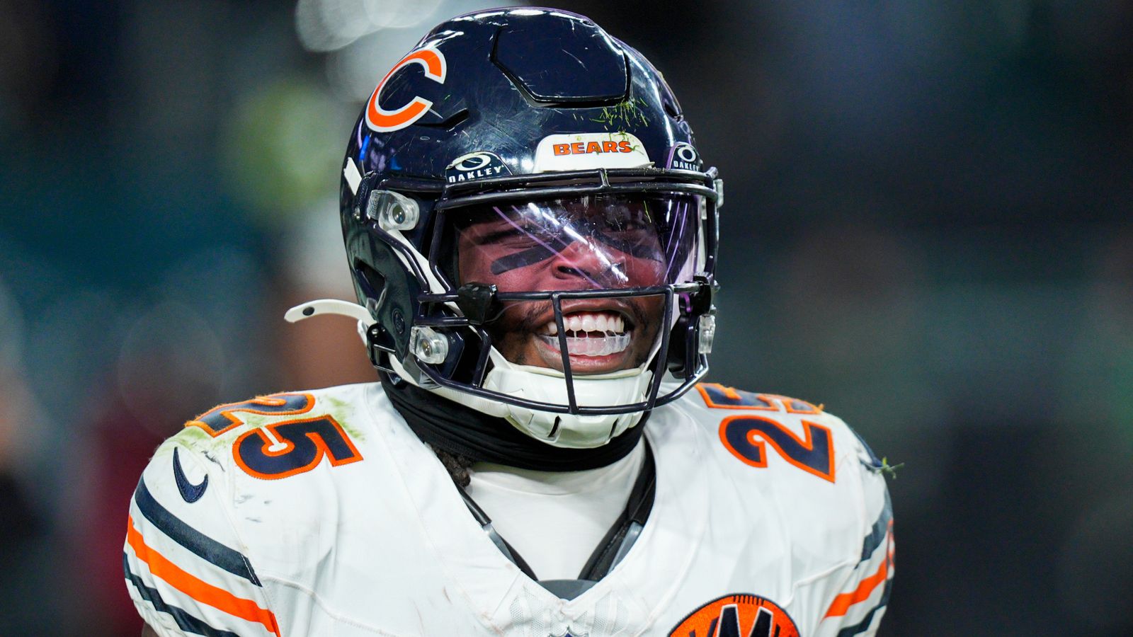 Chicago Bears running back Kyle Monangai (25) celebrates his touchdown during the second half