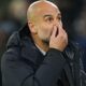 Pep Guardiola reacts after Man City were beaten by Bayer Leverkusen in the Champions League