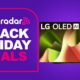 Black Friday 85-inch TV deals header with LG B4 on purple background