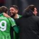 SASSUOLO, ITALY - NOVEMBER 03: Domenico Berardi of US Sassuolo celebrates after scoring the 1-1 goal during the Serie A match between US Sassuolo Calcio and Genoa CFC at Mapei Stadium Citta del Tricolore on November 03, 2025 in Sassuolo, Italy. (Photo by Alessandro Sabattini/Getty Images)