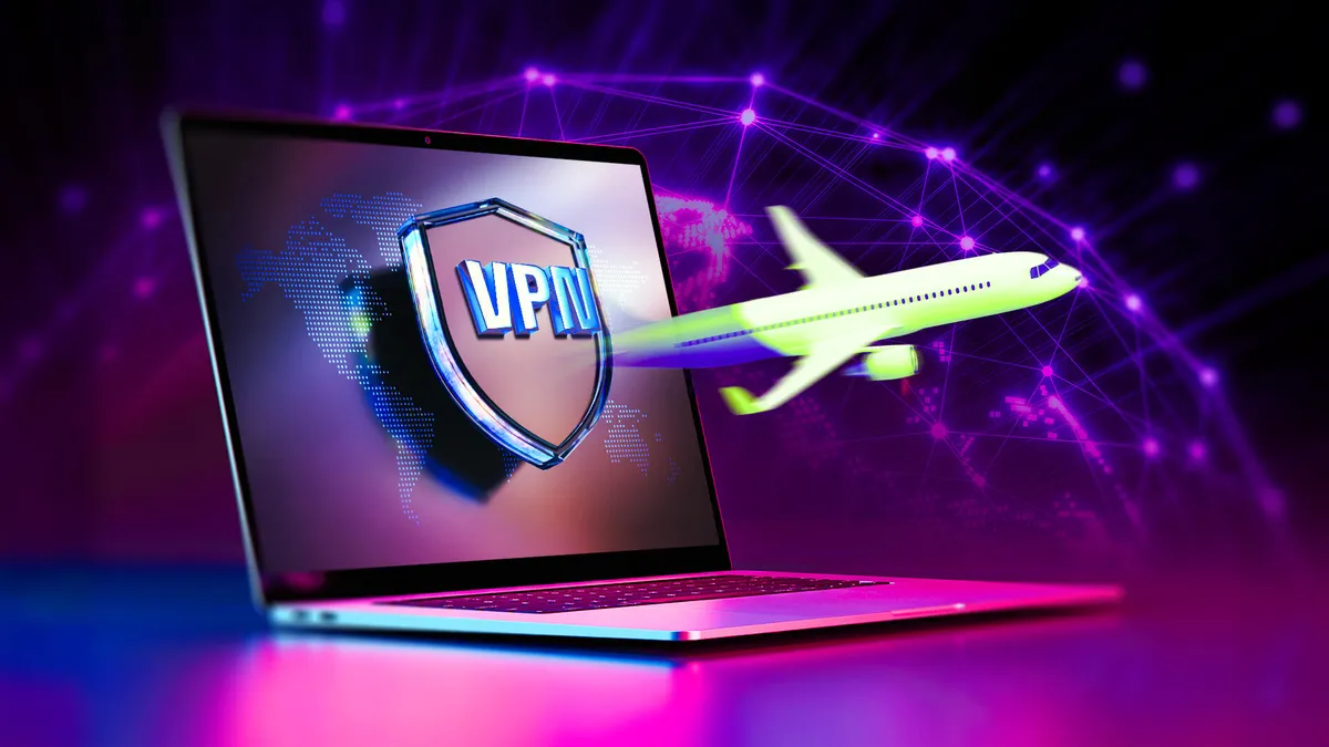 VPN Proxy and Tor visualization on phones and laptop screens against a purple backdrop