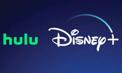 The Hulu and Disney+ logos on a blue background