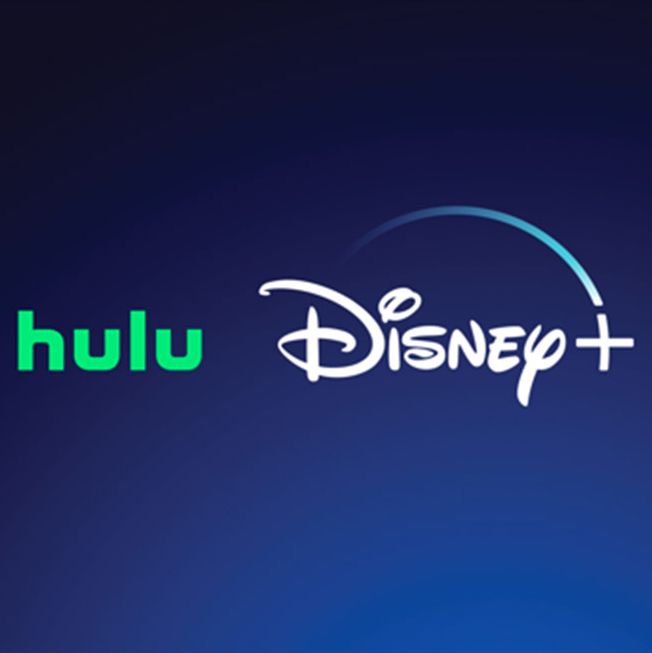 The Hulu and Disney+ logos on a blue background