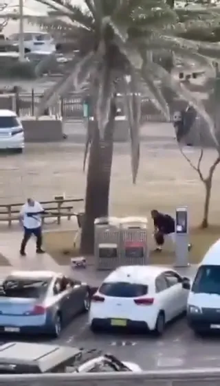 Incredible moment brave bystander tackles Bondi Beach gunman after mass shooting