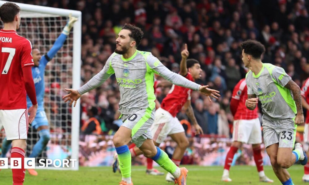 Rayan Cherki celebrates at Nottingham Forest