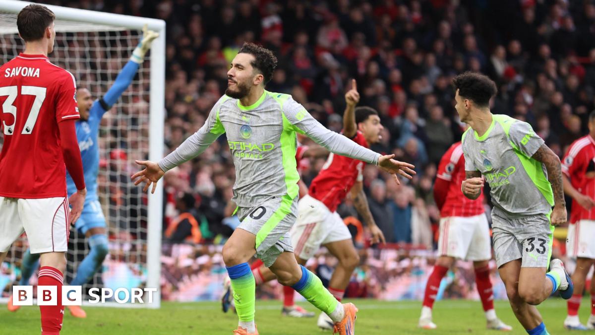 Rayan Cherki celebrates at Nottingham Forest