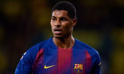 Marcus Rashford looks on during a Barcelona match