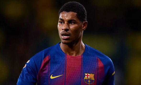 Marcus Rashford looks on during a Barcelona match