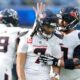 CJ Stroud celebrates a touchdown pass with Jake Andrews of the Houston Texans during the first quarter against the Los Angeles Chargers