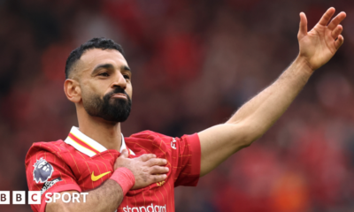 Mohamed Salah celebrates scoring for Liverpool