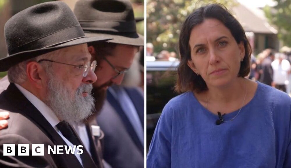 BBC outside Rabbi Schlanger's funeral as mourners pay tribute