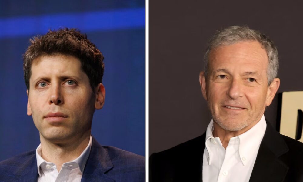 OpenAI CEO Sam Altman and Disney CEO Bob Iger. Disney is investing $1 billion in OpenAI.