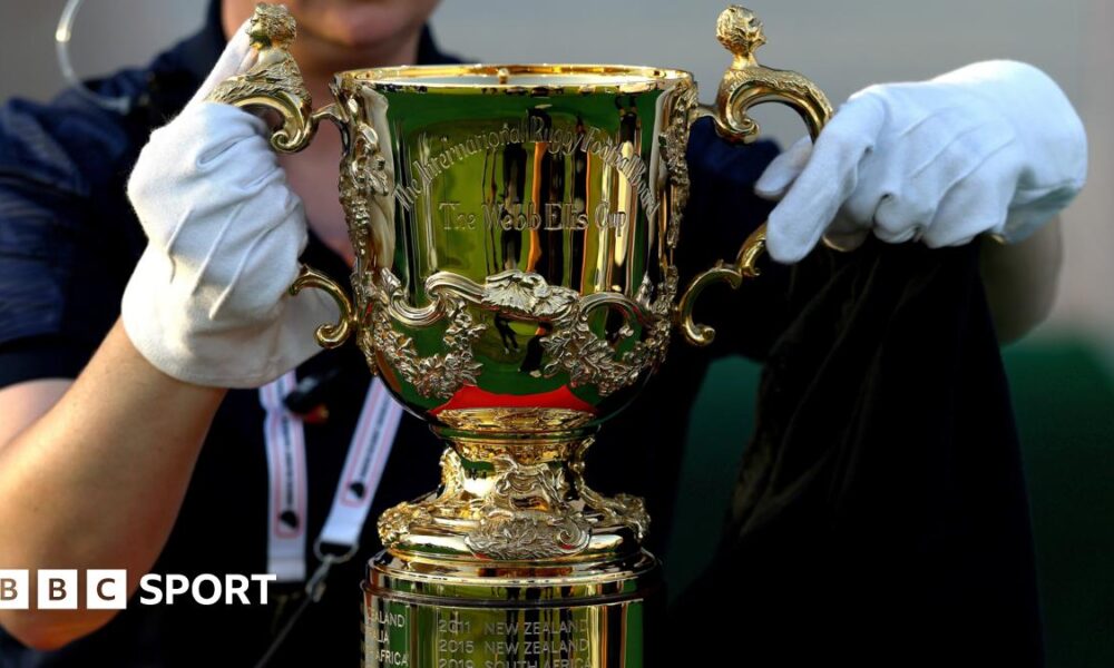 England players walk past the World Cup trophy after defeat by South Africa in the 2019 final