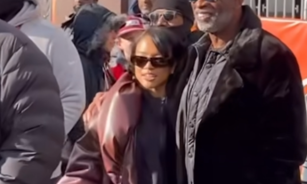 Karrueche Tran and Deion Sanders Support Shedeur Sanders, with Karrueche in a Brown Puffy Leather Rowen Rose Coat