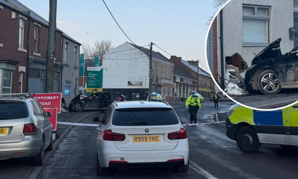 LIVE: North East road closed as police on scene after car crashes into house - updates