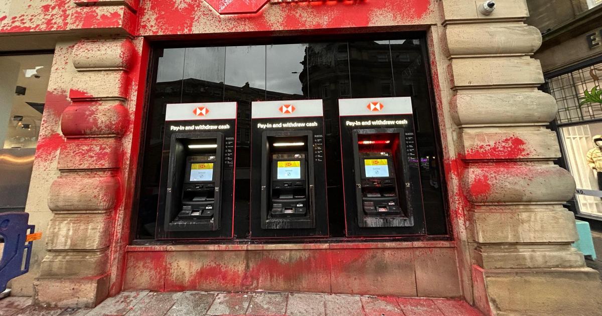HSBC Newcastle closed after being doused in red paint
