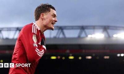 Florian Wirtz celebrates as he puts Liverpool 2-0 up against Wolves