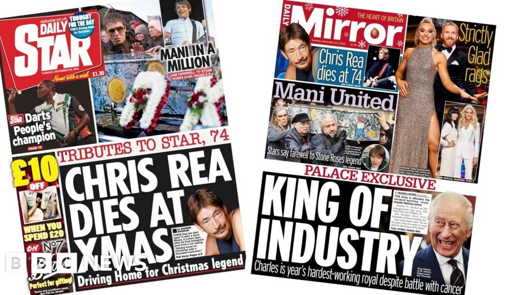 'Chris Rea dies at Xmas' and 'King of Industry'