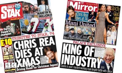'Chris Rea dies at Xmas' and 'King of Industry'