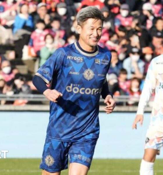 Kazuyoshi Miura running off after scoring