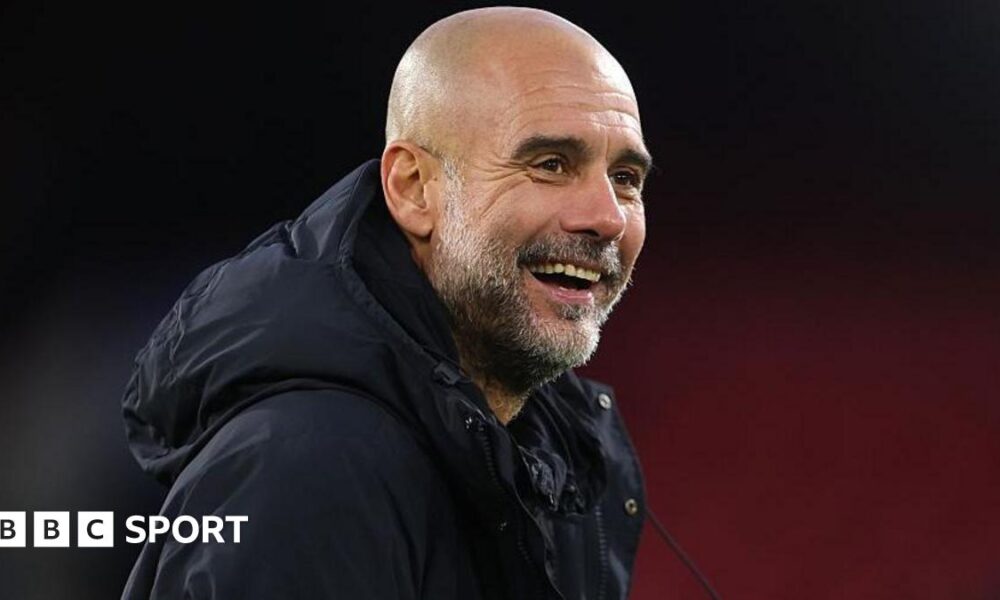 Pep Guardiola reacts after Manchester City's victory against Crystal Palace