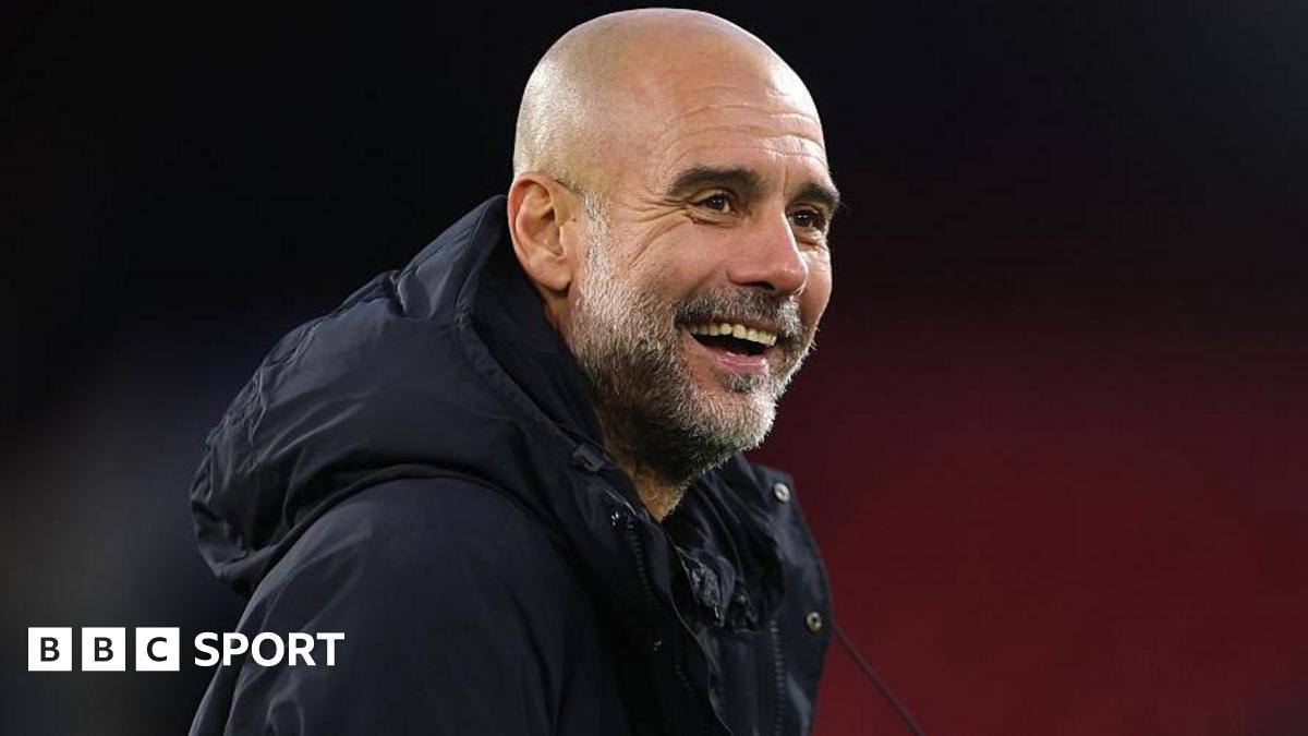 Pep Guardiola reacts after Manchester City's victory against Crystal Palace