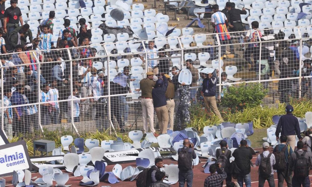 Lionel Messi's GOAT Tour descends into chaos with angry fans hurling chairs onto the pitch in Kolkata