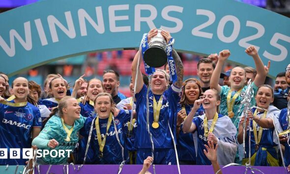 Chelsea celebrate winning the FA Cup in May