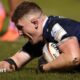 Jacques Vermeulen dives to score a try for Sale Sharks