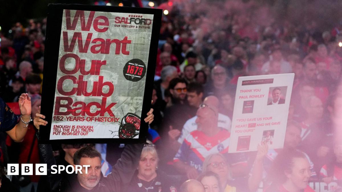 Salford Red Devils fans during a protest at the tail end of the 2025 Super League season