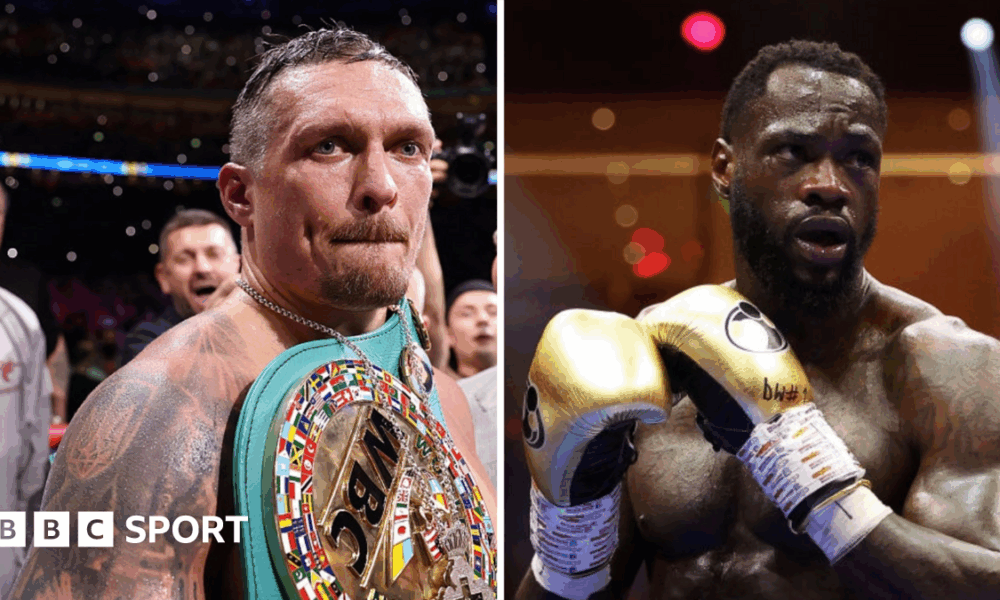 A side-by-side of Oleksandr Usyk and Deontay Wilder