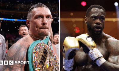 A side-by-side of Oleksandr Usyk and Deontay Wilder