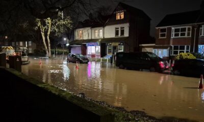 Flixton Road has partially flooded