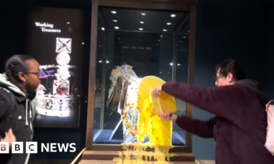 Four arrested after Tower of London display case containing State Crown defaced