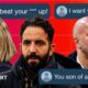 A composition image of offensive social media posts about football managers Arne Slot, Ruben Amorim and Sonia Bompastor