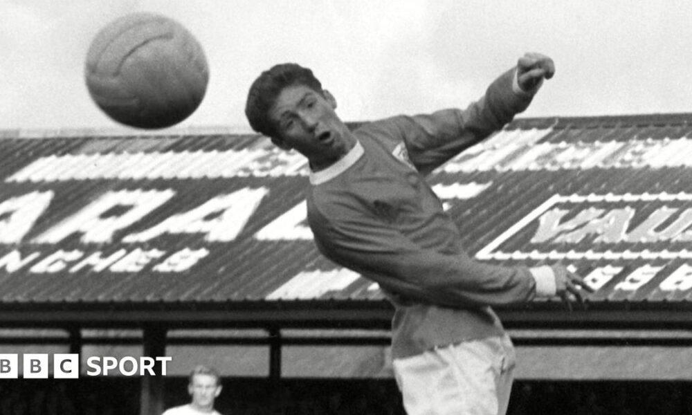 Alan Ball of Blackpool heading the ball against Arsenal in October 1965