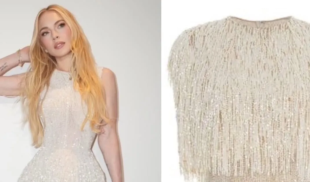 Lindsay Lohan Is Back! The Icon Wears a Crystal-Fringed Oscar de la Renta Mini Dress for the Holidays