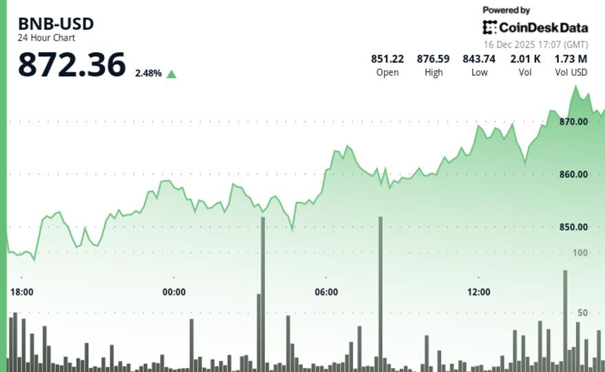 BNB outperforms crypto majors as volume surges and price tops $870