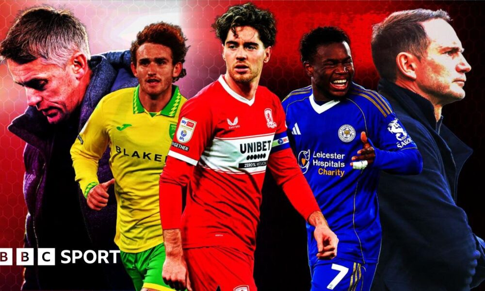 From left to right: Kieran McKenna, Josh Sargent, Hayden Hackney, Abdul Fatawu and Frank Lampard