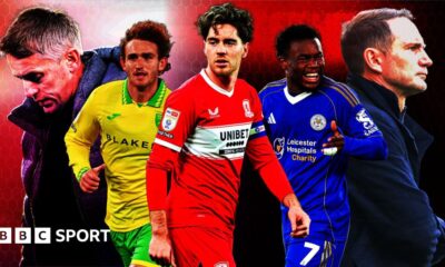 From left to right: Kieran McKenna, Josh Sargent, Hayden Hackney, Abdul Fatawu and Frank Lampard