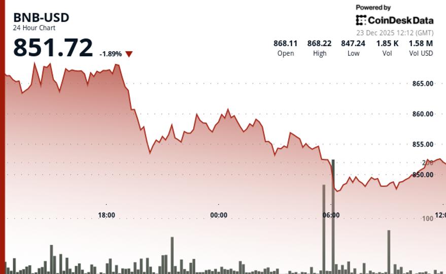 BNB price drops back to the $850 level