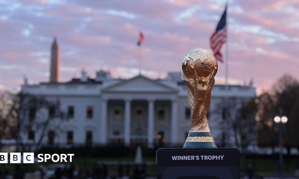The Fifa World Cup trophy outside the White House ahead of the draw