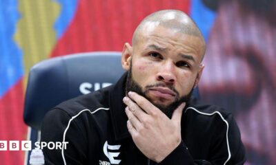 Chris Eubank during a news conference after losing a rematch to Conor Benn