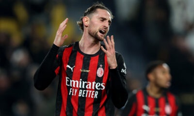 RIYADH, SAUDI ARABIA - DECEMBER 18: Adrien Rabiot of AC Milan reacts during the Supercoppa Italiana Semi-Final match between SSC Napoli and AC Milan at King Saud University Stadium on December 18, 2025 in Riyadh, Saudi Arabia. (Photo by Yasser Bakhsh/Getty Images)